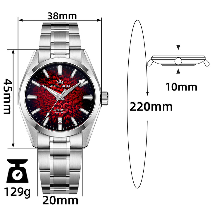 AddiesKIN K003 Luxe“ Automatikuhr Saphirglas 38mm Edelstahl, ultraflac ...