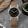 36mm Vintage mechanische Uhr mit grün leuchtendem C3 Ziffernblatt und Schraubkrone