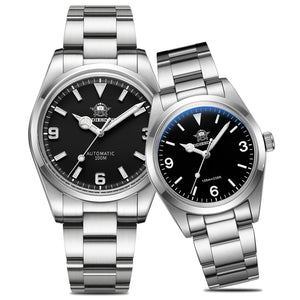 Partneruhren: 39 mm schwarze Automatikuhren und 36 mm schwarze Quarzuhren